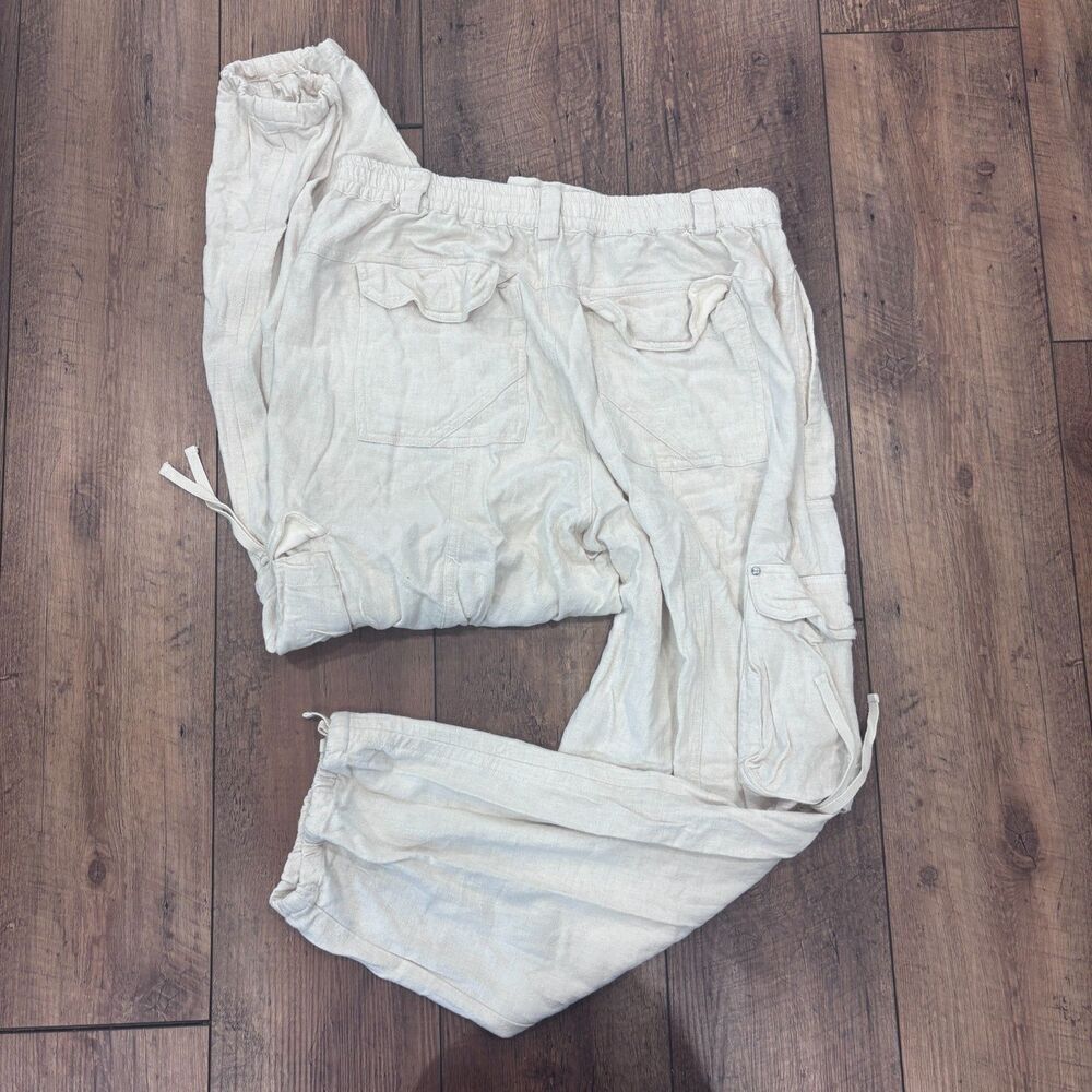 Anthropologie Ivory Cargo Pants Linen Blend Jogger Convertible Cinch Cream Sz M - Picture 4 of 9